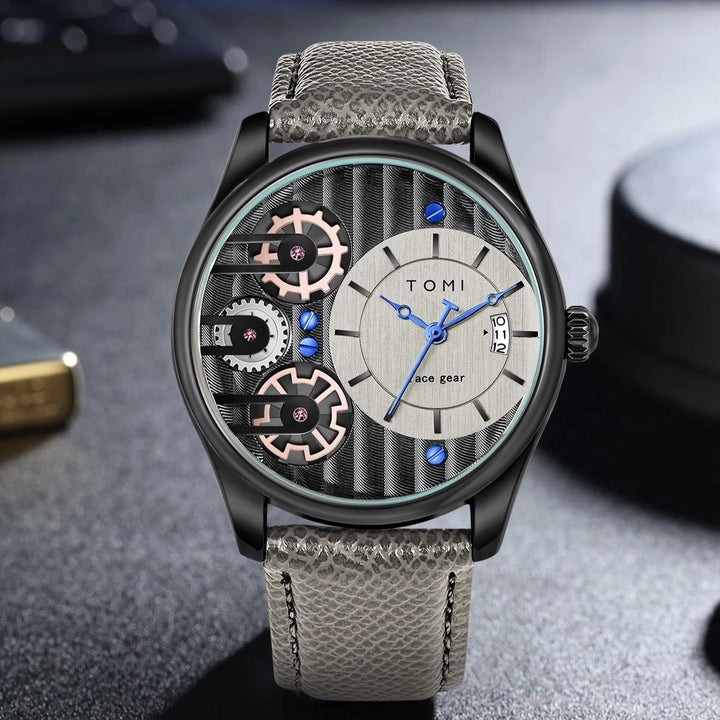 Men's Gearline Quartz Watch – Textured Dial & Leather Strap