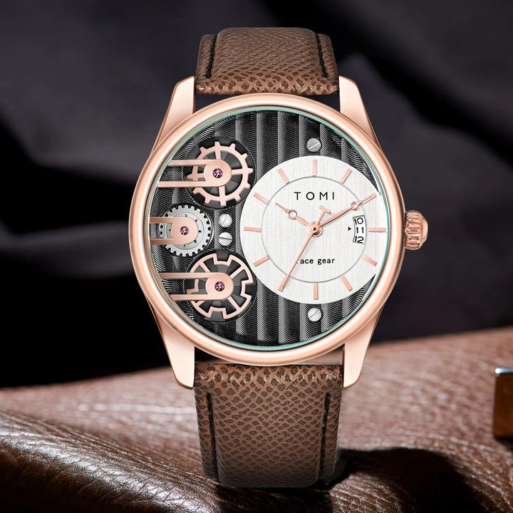 Men's Gearline Quartz Watch – Textured Dial & Leather Strap