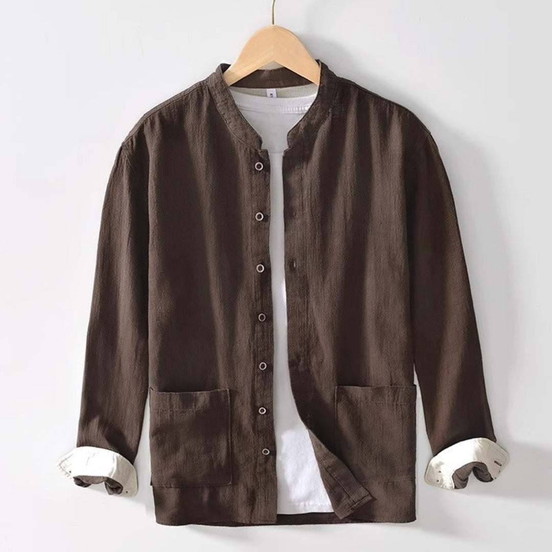 Men's Cotton Mandarin Collar Shirt – Relaxed Utility Style – view 2