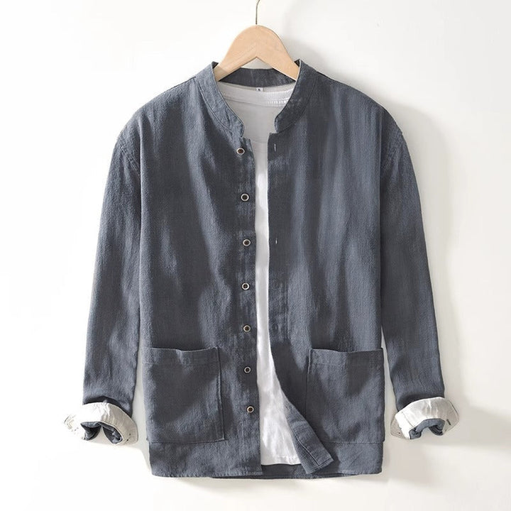 Men's Cotton Mandarin Collar Shirt – Relaxed Utility Style – view 4