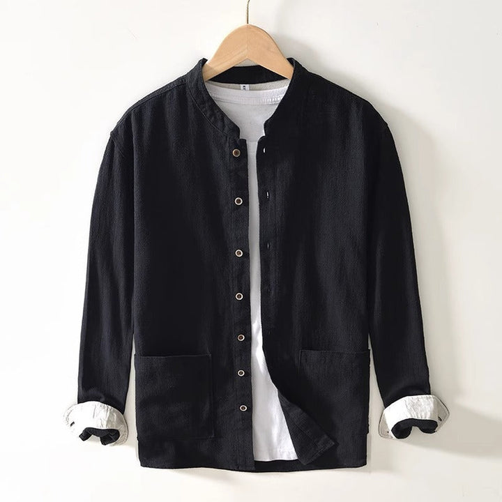 Men's Cotton Mandarin Collar Shirt – Relaxed Utility Style – view 5