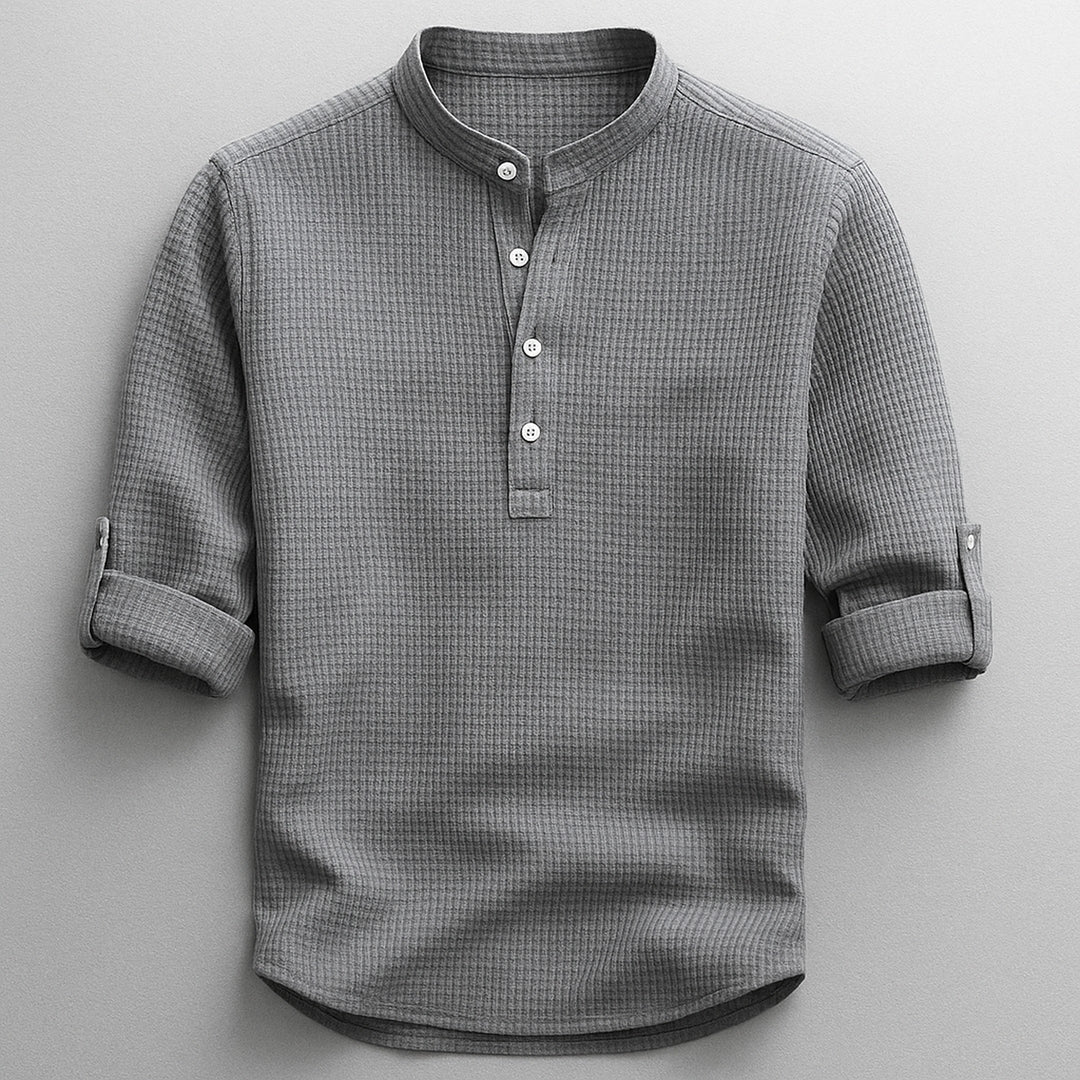Men's Cotton-Linen Shirt – Tailored Fit with Roll Sleeves – Grey