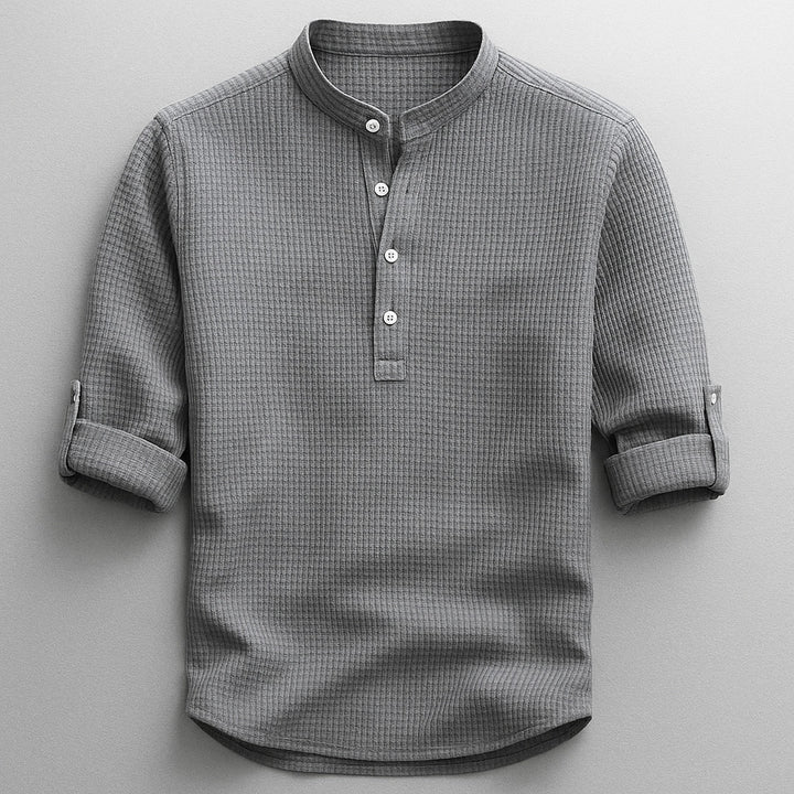 Men's Cotton-Linen Shirt – Tailored Fit with Roll Sleeves – Grey