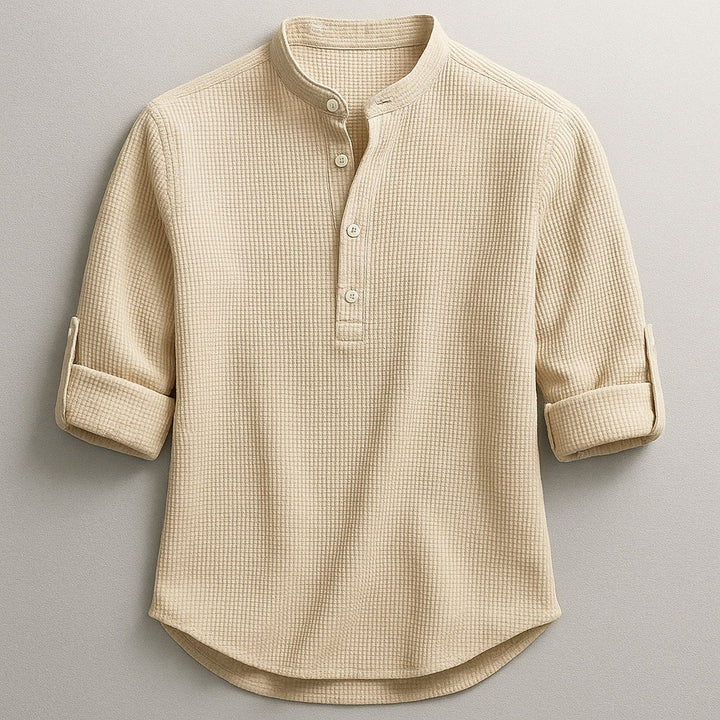 Men's Cotton-Linen Shirt – Tailored Fit with Roll Sleeves – Sand