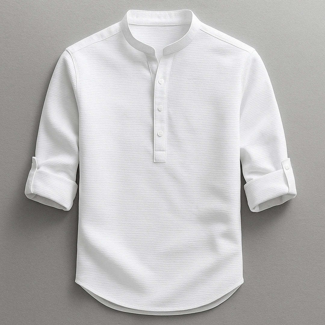 Men's Cotton-Linen Shirt – Tailored Fit with Roll Sleeves – White