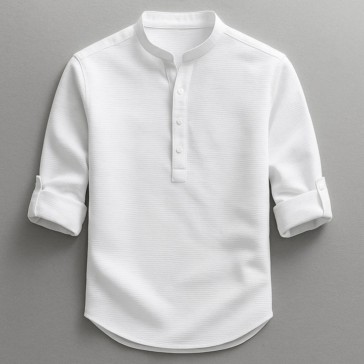 Men's Cotton-Linen Shirt – Tailored Fit with Roll Sleeves – White