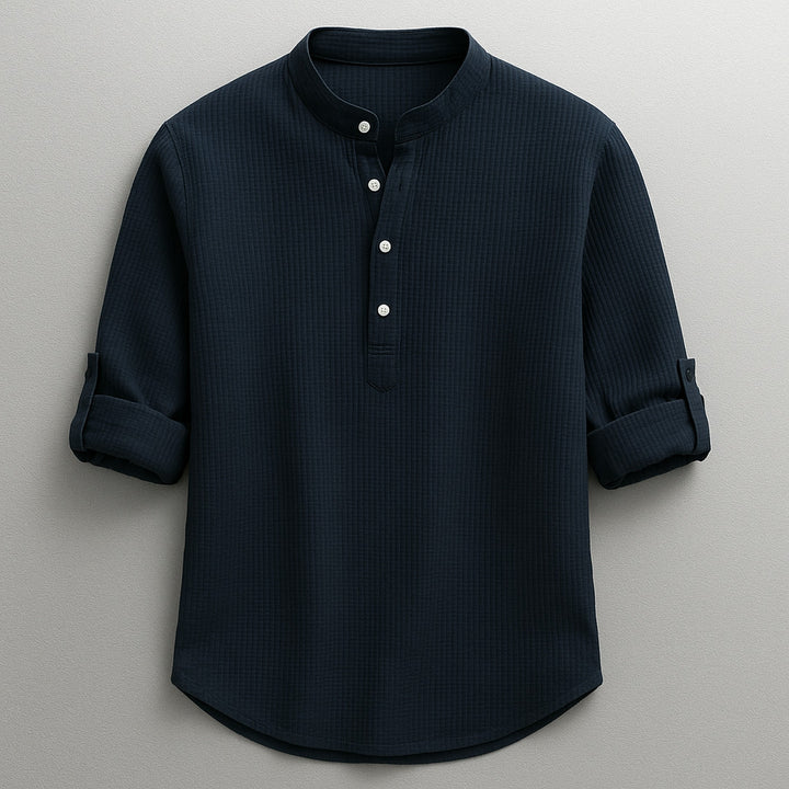 Men's Cotton-Linen Shirt – Tailored Fit with Roll Sleeves – Navy
