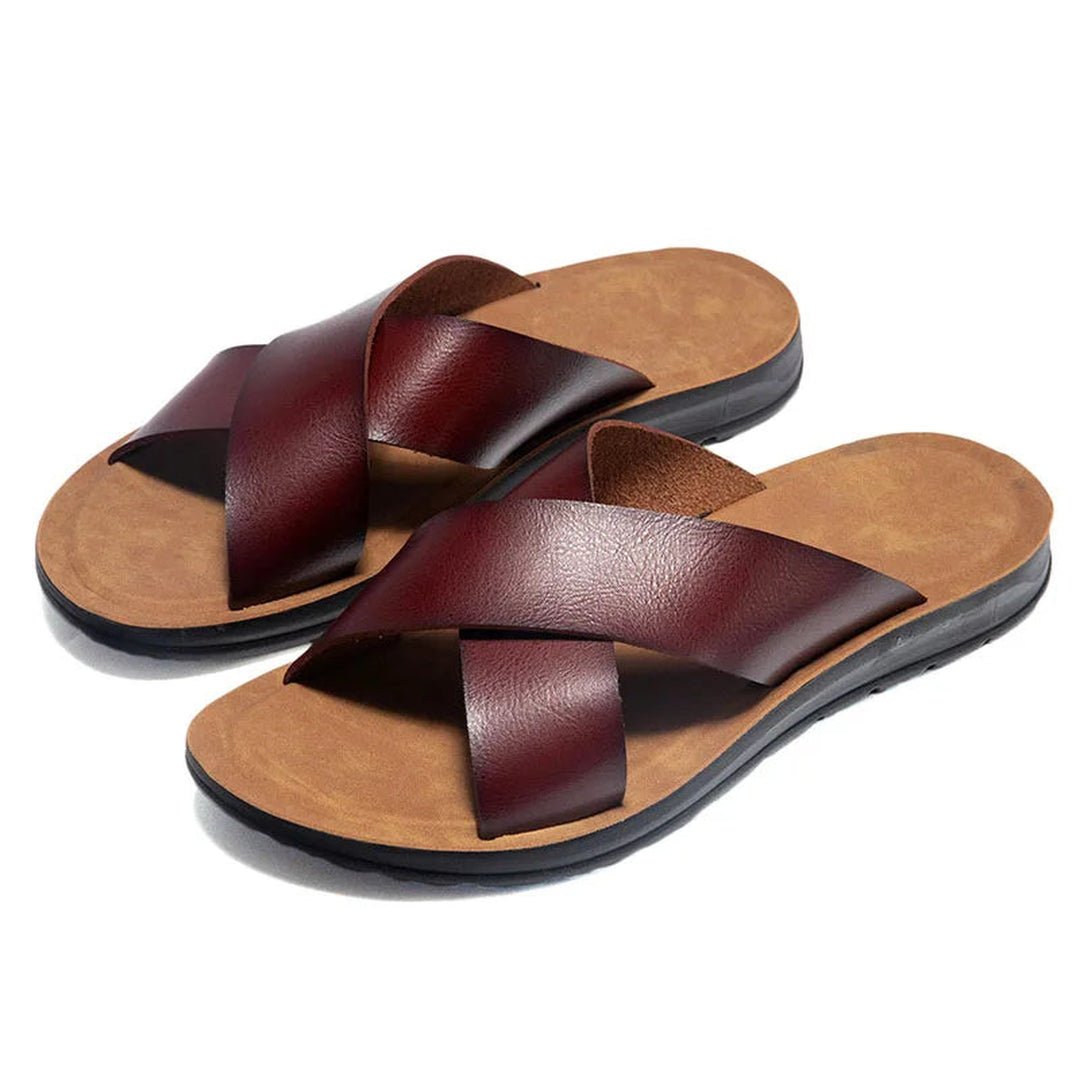 Men's Leather Slide Sandals – Cushioned Ergonomic Footbed – view 6