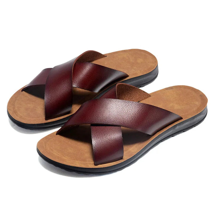 Men's Leather Slide Sandals – Cushioned Ergonomic Footbed – view 6