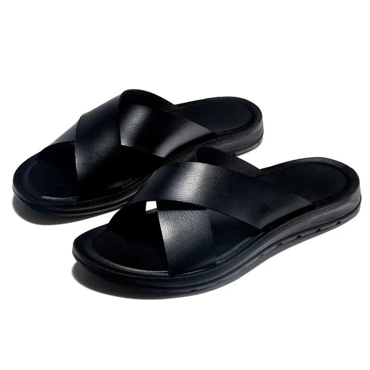 Men's Leather Slide Sandals – Cushioned Ergonomic Footbed