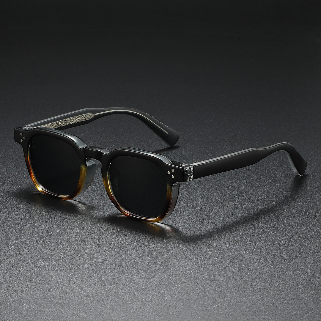 Men's Retro Square Sunglasses – UV400 Matte Acetate Frame – Black Leopard