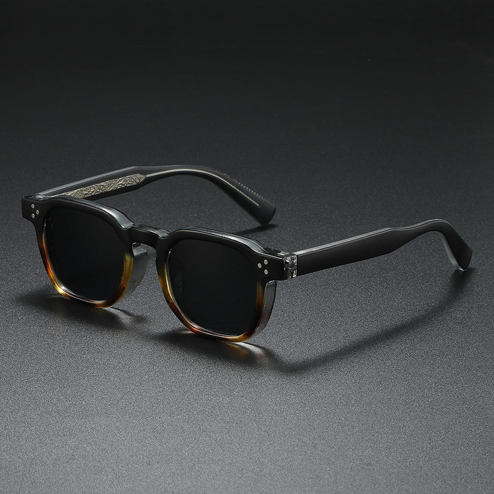 Men's Retro Square Sunglasses – UV400 Matte Acetate Frame – Black Leopard
