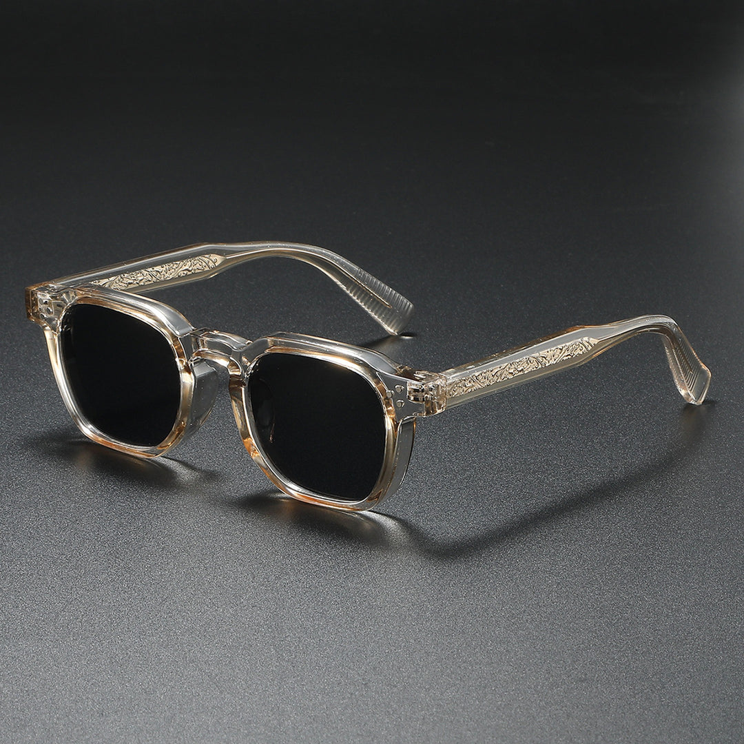 Men's Retro Square Sunglasses – UV400 Matte Acetate Frame – Tea