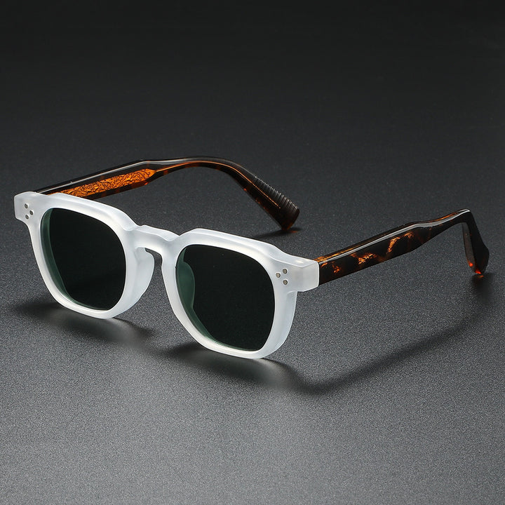 Men's Retro Square Sunglasses – UV400 Matte Acetate Frame – White