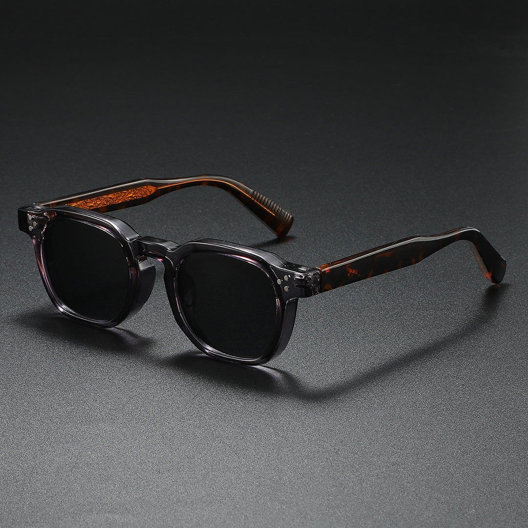 Men's Retro Square Sunglasses – UV400 Matte Acetate Frame – Grey Brown