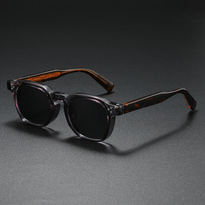 Men's Retro Square Sunglasses – UV400 Matte Acetate Frame – Grey Brown