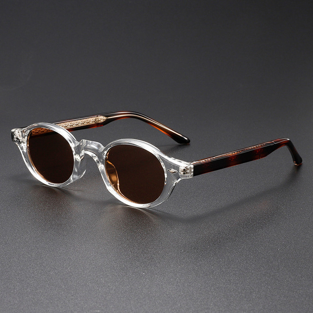 Men's Retro Oval Sunglasses – Lightweight UV400 Acetate Frame – Clear