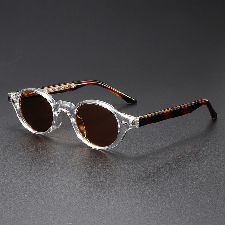 Men's Retro Oval Sunglasses – Lightweight UV400 Acetate Frame – Clear