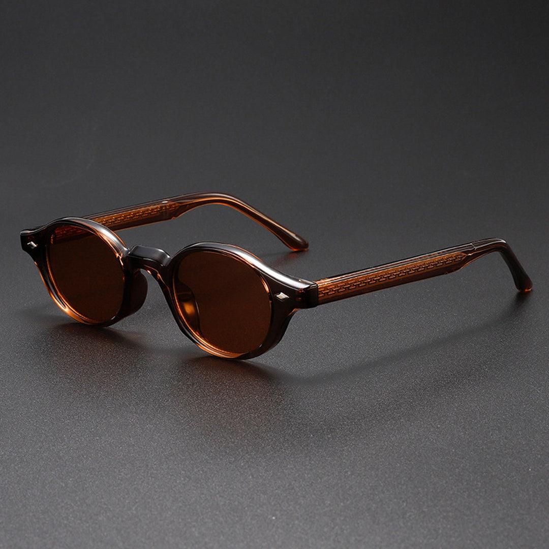 Men's Retro Oval Sunglasses – Lightweight UV400 Acetate Frame – Brown