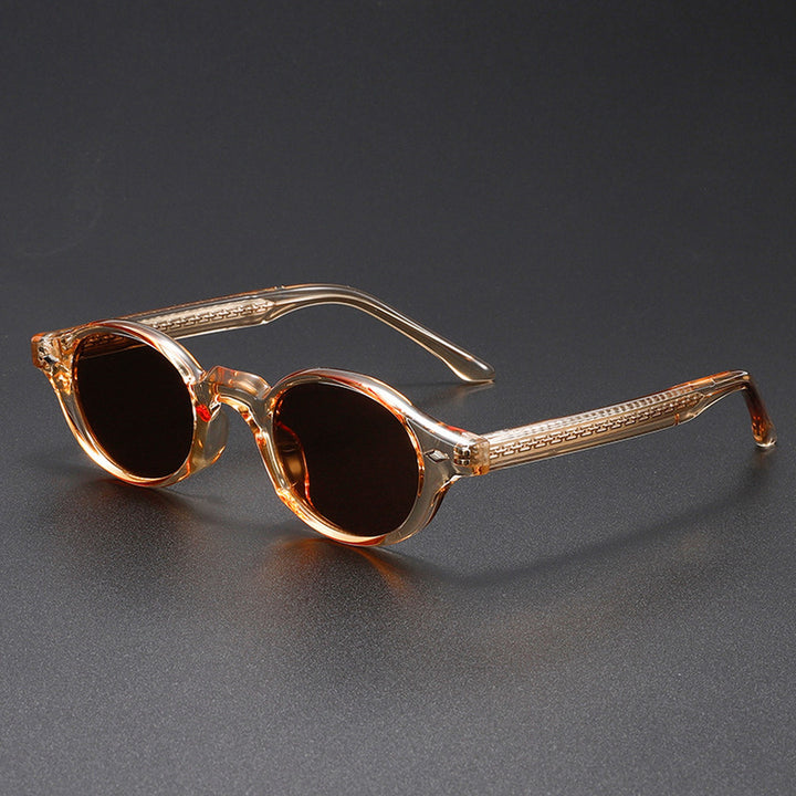 Men's Retro Oval Sunglasses – Lightweight UV400 Acetate Frame – Tea