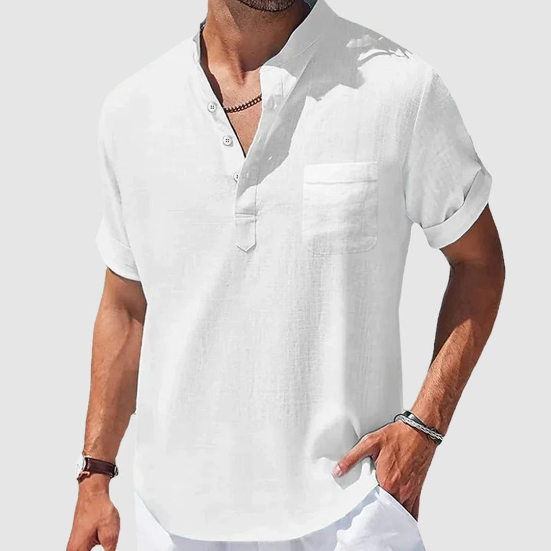 Men's Cotton Henley Shirt – Breathable Casual Summer Top – White