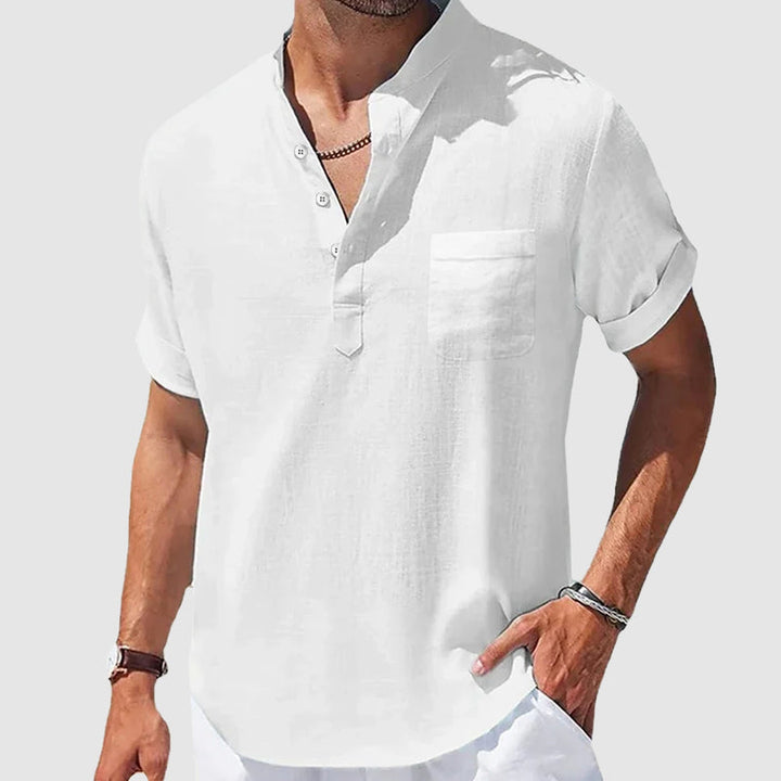 Men's Cotton Henley Shirt – Breathable Casual Summer Top – White