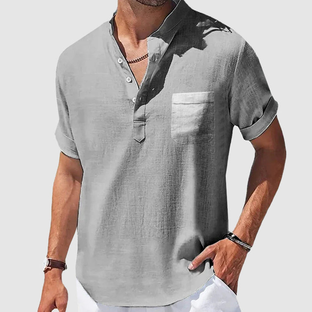 Men's Cotton Henley Shirt – Breathable Casual Summer Top – Grey