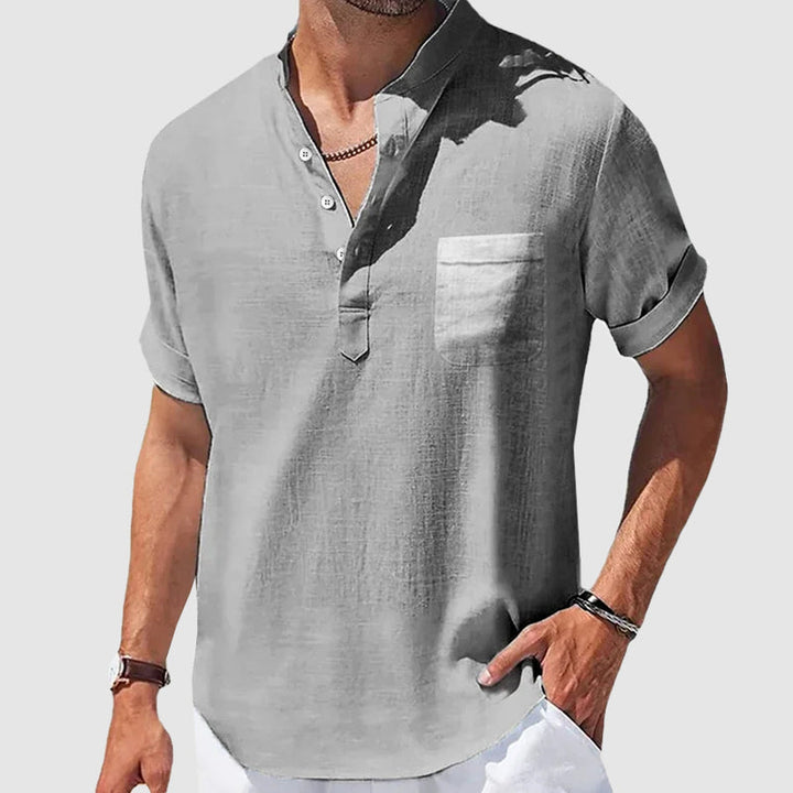 Men's Cotton Henley Shirt – Breathable Casual Summer Top – Grey