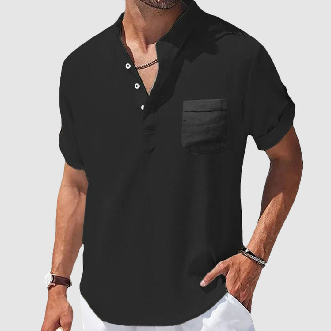 Men's Cotton Henley Shirt – Breathable Casual Summer Top – Black