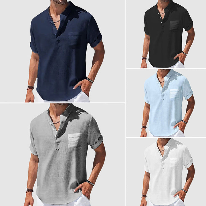 Men's Cotton Henley Shirt – Breathable Casual Summer Top – All 5 Colours (Bundle)