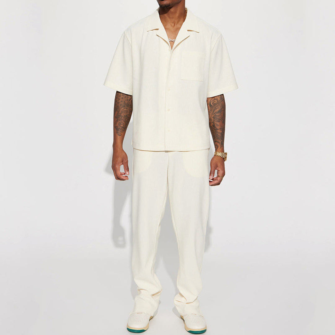 Men's Linen-Blend Shirt and Trousers Set – Summer Co-ord – White