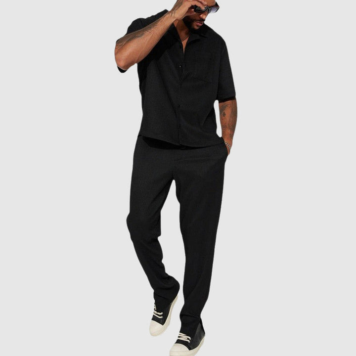 Men's Linen-Blend Shirt and Trousers Set – Summer Co-ord – Black