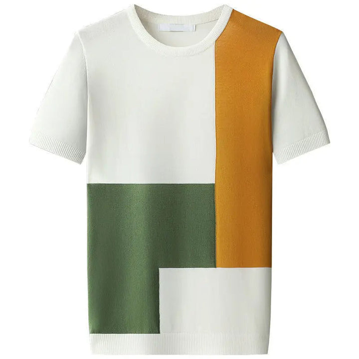 Men's Cotton-Blend Colourblock Knit Top – Smart Casual Crew Neck – view 7