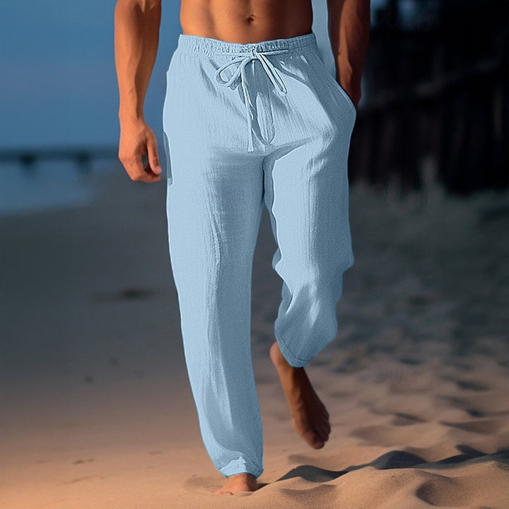 Men's Linen Blend Drawstring Trousers – Relaxed Summer Fit – White