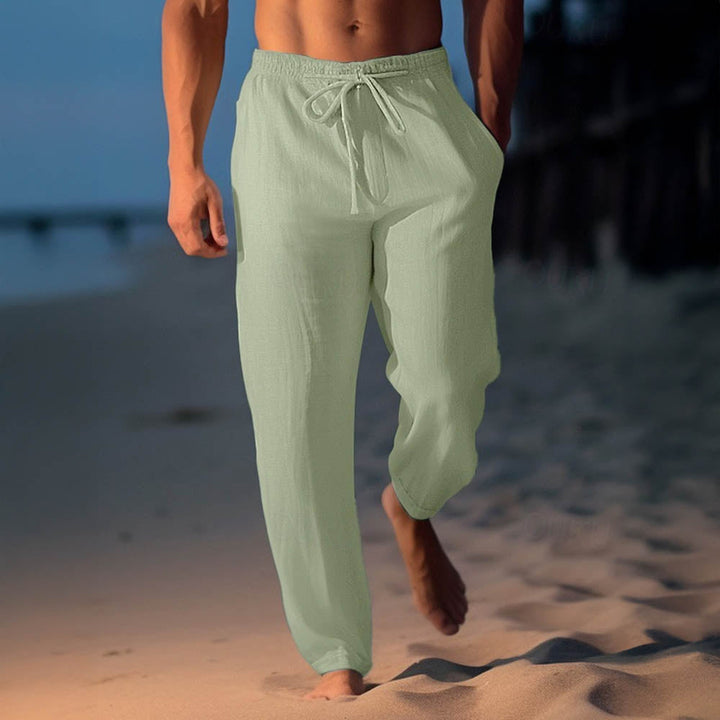 Men's Linen Blend Drawstring Trousers – Relaxed Summer Fit – Blue