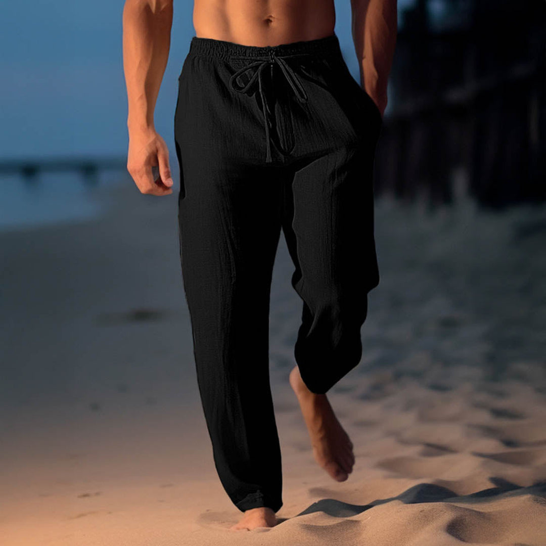 Men's Linen Blend Drawstring Trousers – Relaxed Summer Fit – Navy