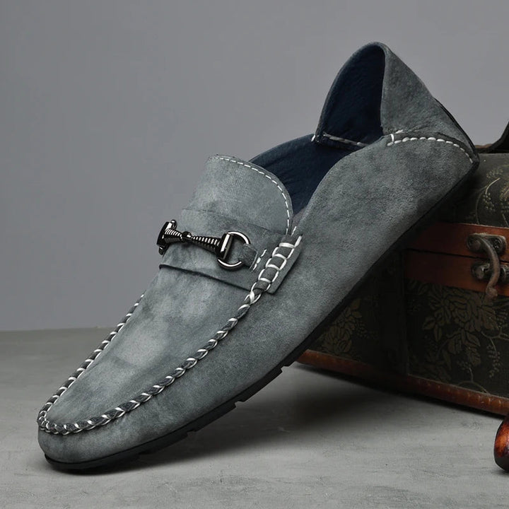 "Men's Suede Loafers – Horse-Bit Detail, Non-Slip Sole"
