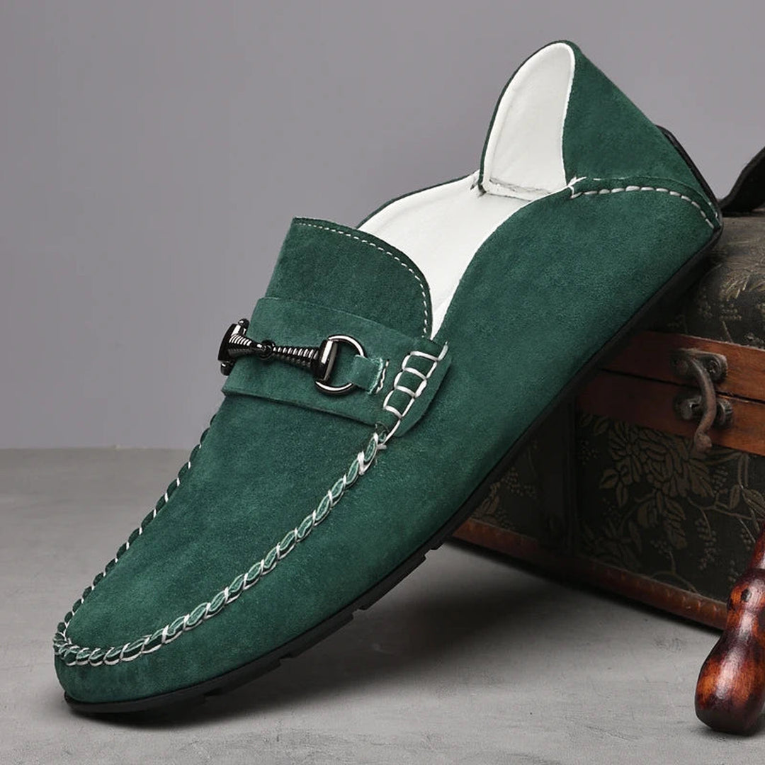 "Men's Suede Loafers – Horse-Bit Detail, Non-Slip Sole"