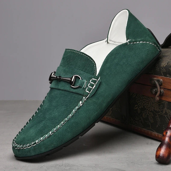"Men's Suede Loafers – Horse-Bit Detail, Non-Slip Sole"