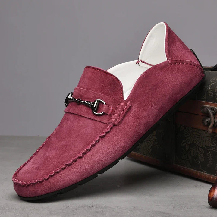 "Men's Suede Loafers – Horse-Bit Detail, Non-Slip Sole"