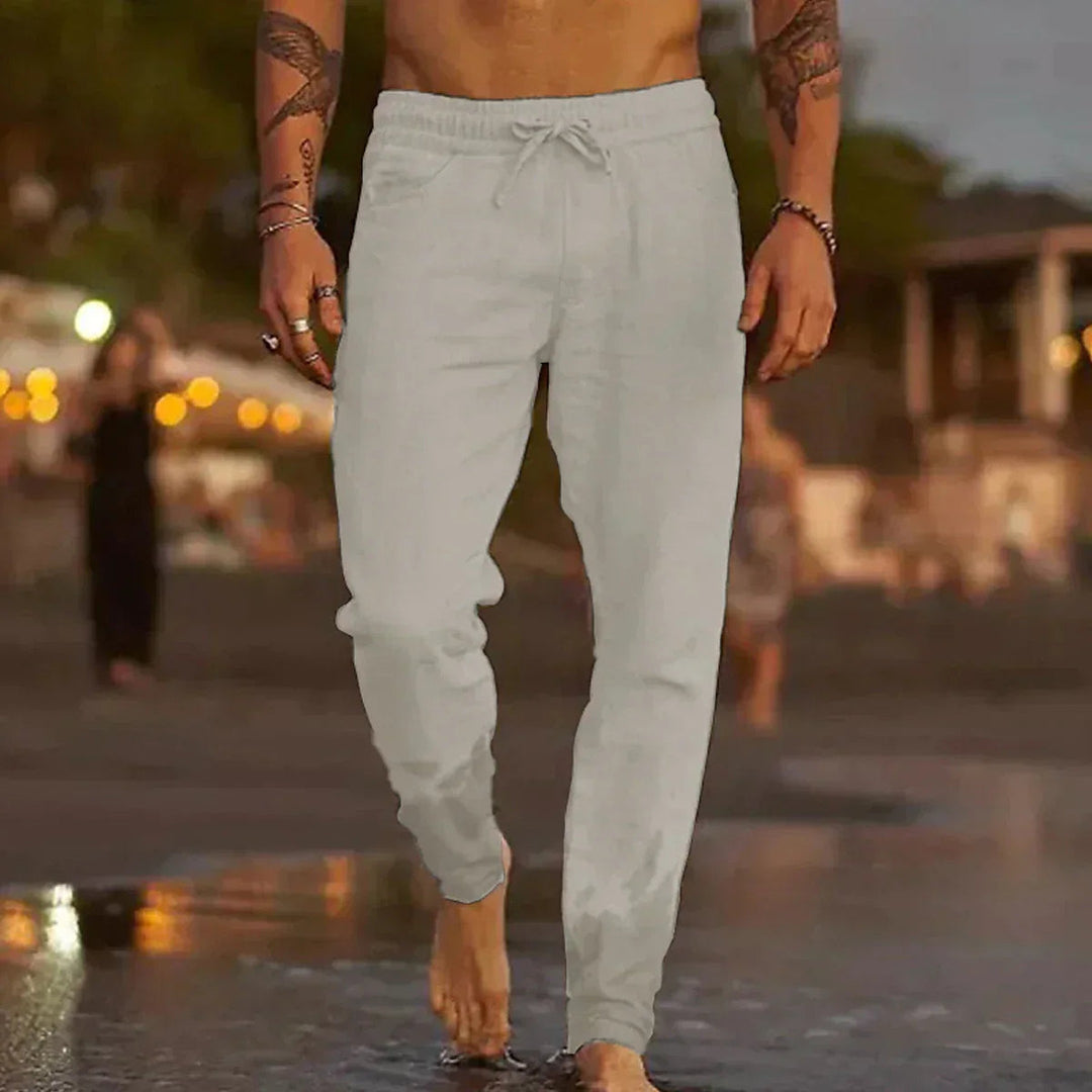 Men's Cotton-Linen Trousers – Relaxed Tapered Summer Style – Light Grey