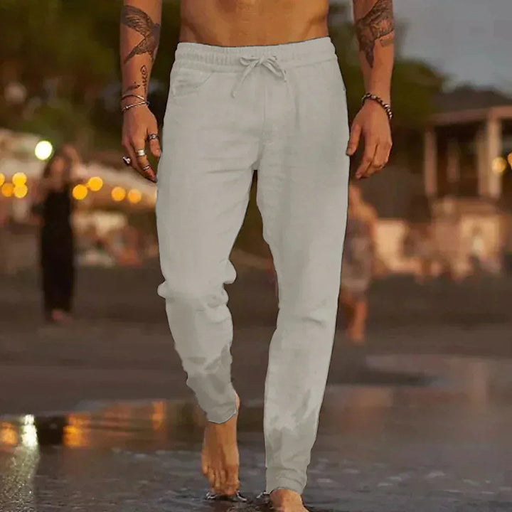 Men's Cotton-Linen Trousers – Relaxed Tapered Summer Style – Light Grey