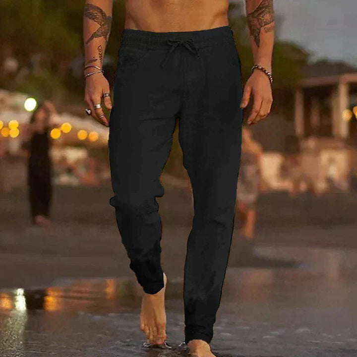 Men's Cotton-Linen Trousers – Relaxed Tapered Summer Style – Black