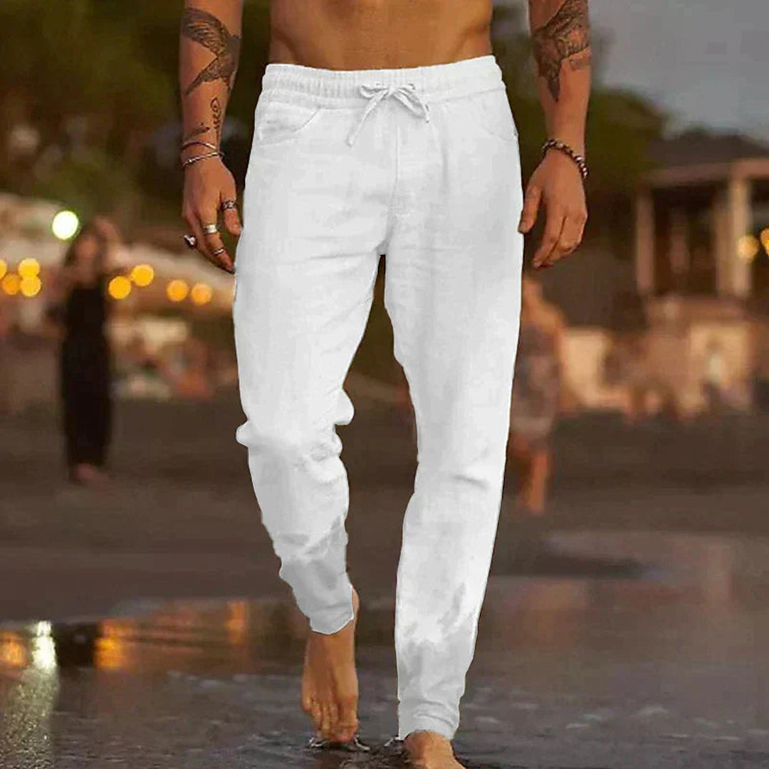 Men's Cotton-Linen Trousers – Relaxed Tapered Summer Style – White