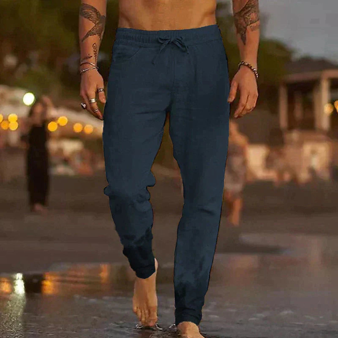 Men's Cotton-Linen Trousers – Relaxed Tapered Summer Style – Navy