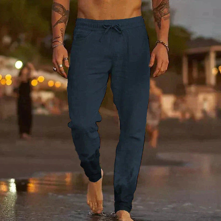 Men's Cotton-Linen Trousers – Relaxed Tapered Summer Style – Navy
