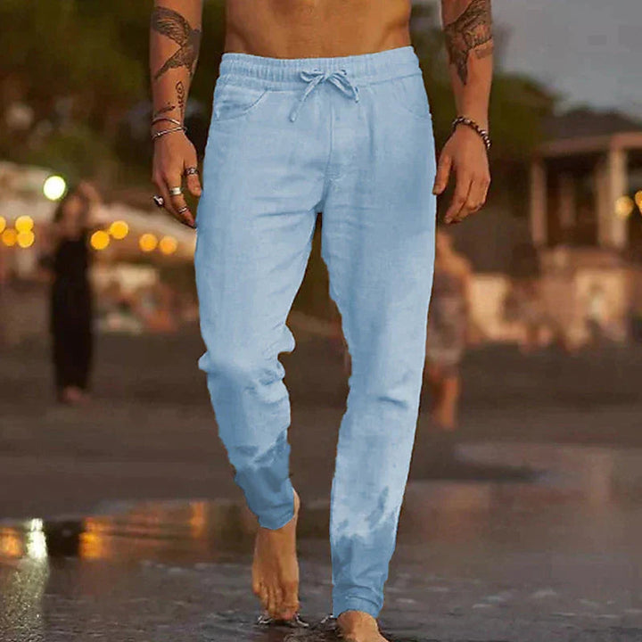 Men's Cotton-Linen Trousers – Relaxed Tapered Summer Style – Light Blue
