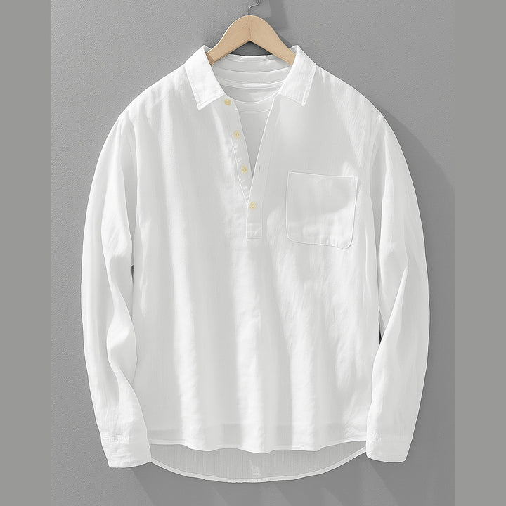 Men's Linen-Cotton Popover Shirt – Relaxed Half-Placket Style – view 2