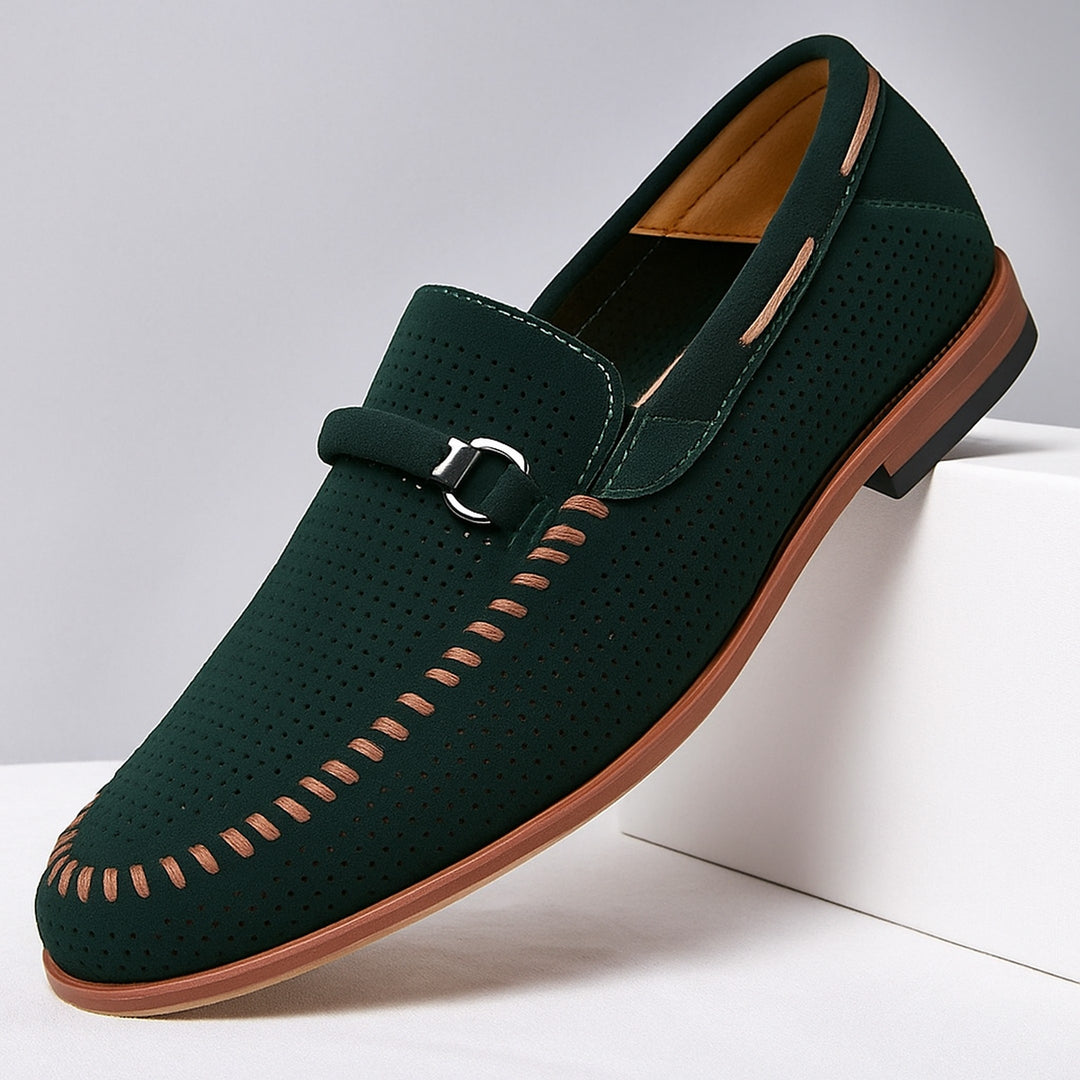 Men's Perforated Suede Loafers – Breathable Smart-Casual Shoes