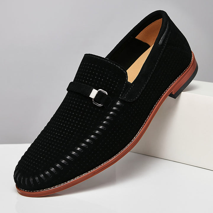 Men's Perforated Suede Loafers – Breathable Smart-Casual Shoes